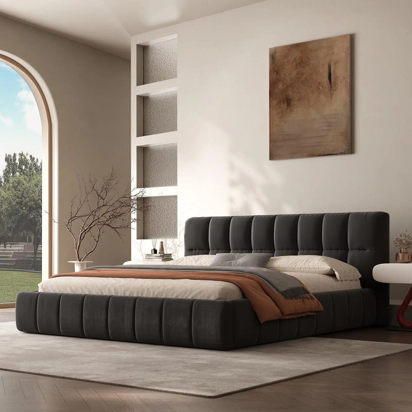 Cloud Platform Bed With Footboard And Modern Block Design