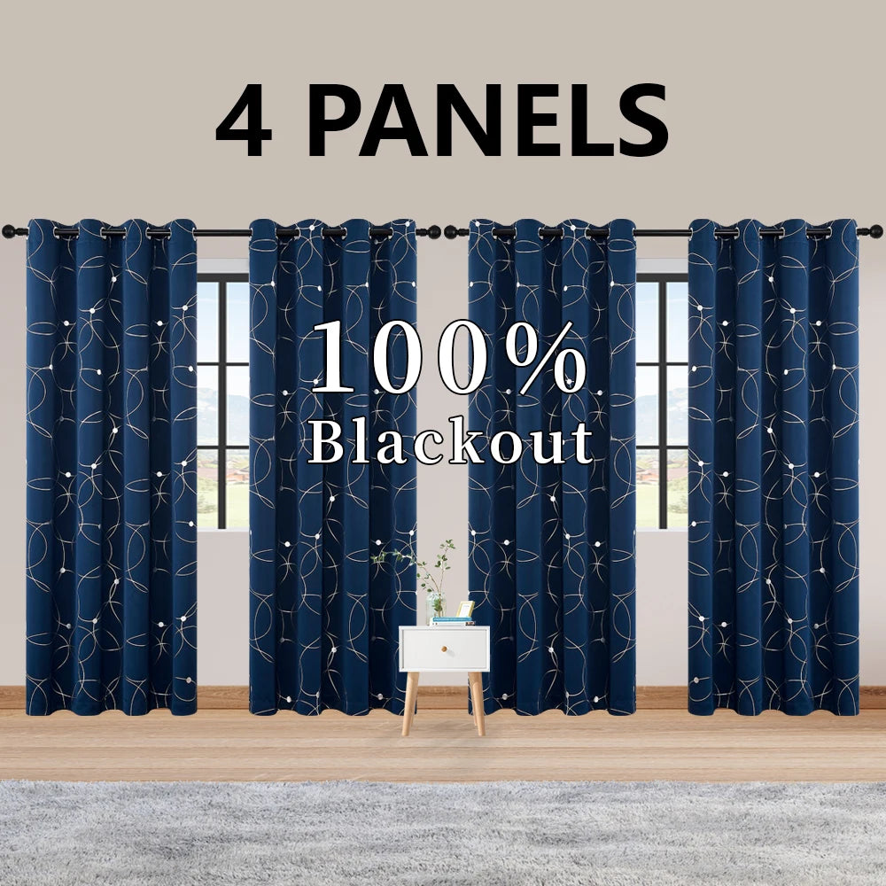 Blackout Curtains 4-Piece Grommet Set Thermally Insulated Room Darkening Bedroom