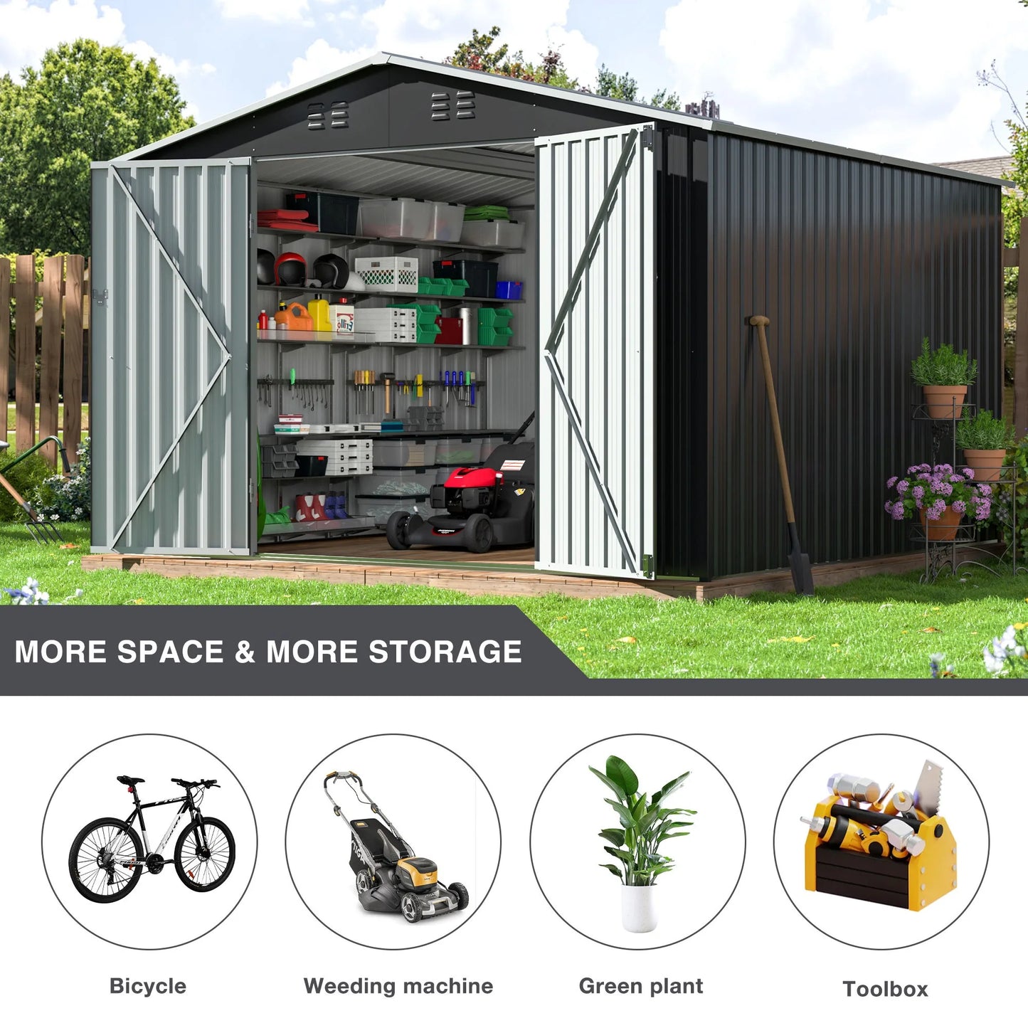 Polar Aurora Galvanized Steel Storage Shed With Lockable Hasp Door