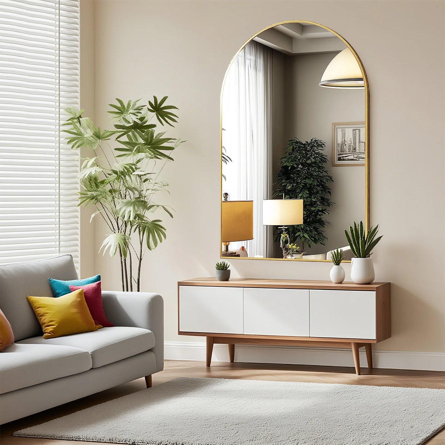 JHK Arched Metal Framed Wall Mirror For Bathroom And Bedroom