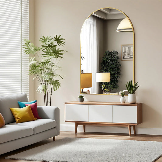 JHK Arched Metal Framed Wall Mirror For Bathroom And Bedroom