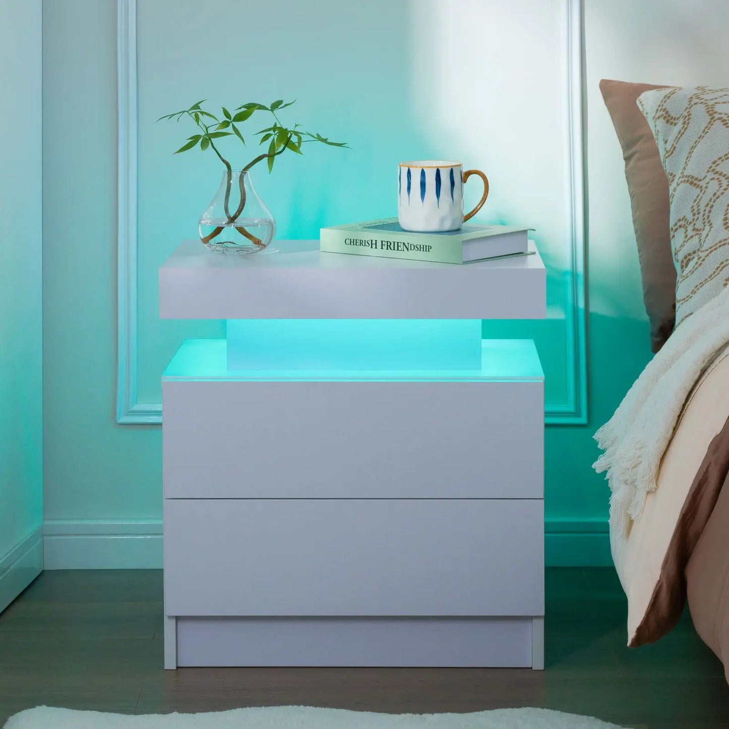 Cubehom LED Nightstands With Drawers Bedside Tables Set Of 2