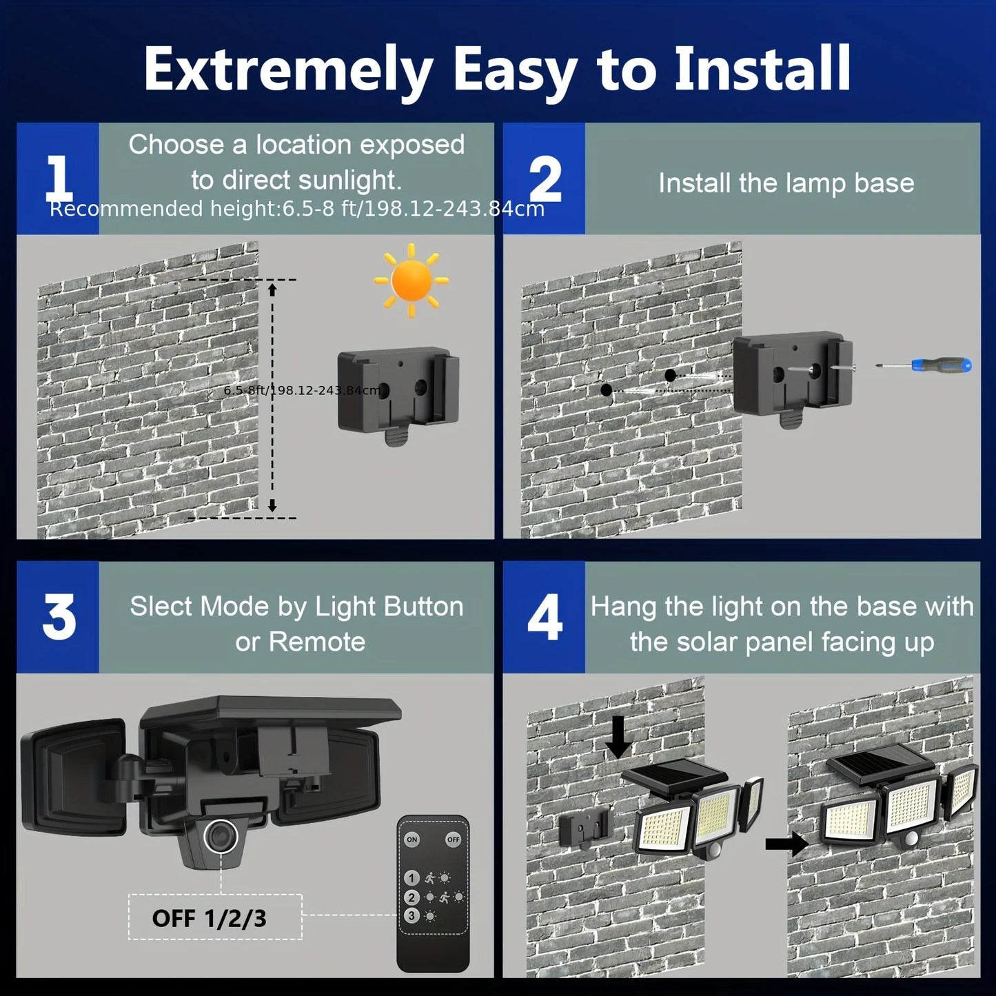 SZRSTH Three Head Solar Motion Sensor Outdoor Light With Remote