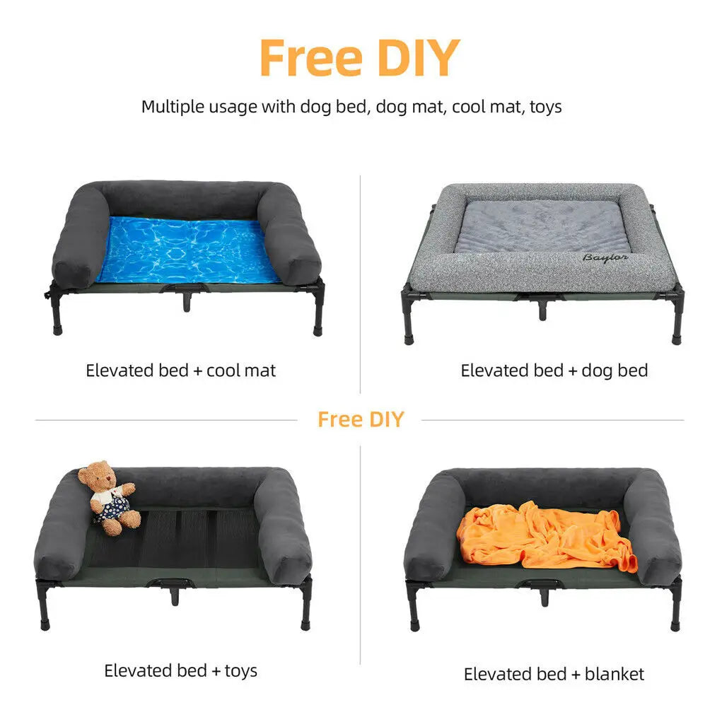 Bingopaw Elevated Indoor Outdoor Pet Lounger Bed With Detachable Bolster