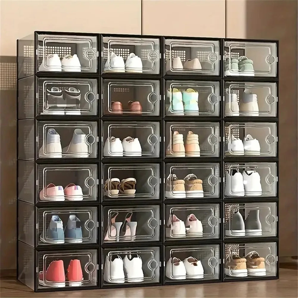 24 Piece Stackable Plastic Shoe Storage Boxes Dustproof Organizer