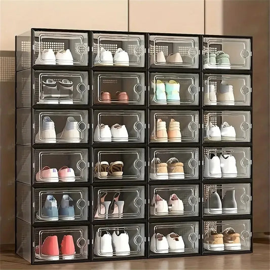 24 Piece Stackable Plastic Shoe Storage Boxes Dustproof Organizer