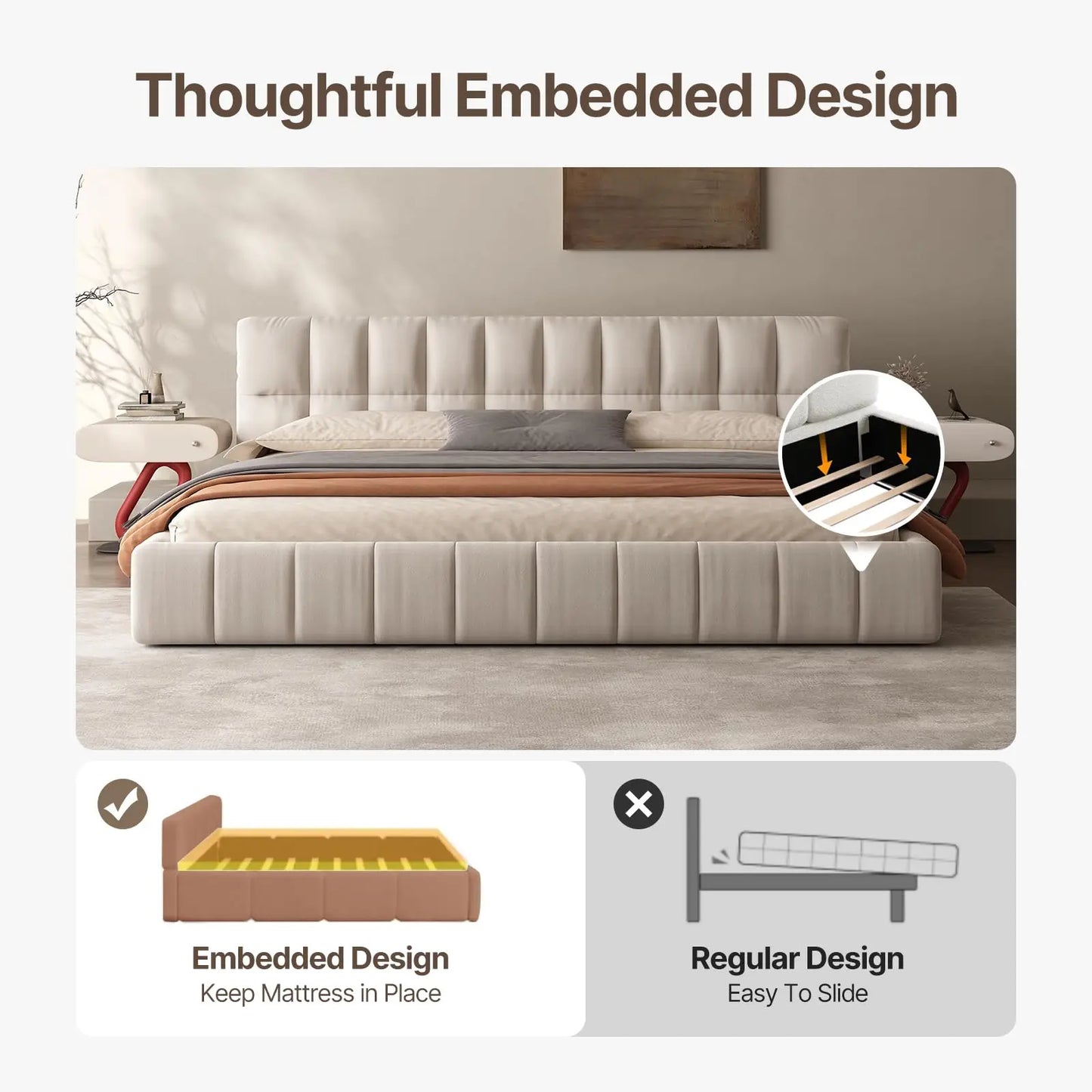 Cloud Platform Bed With Footboard And Modern Block Design