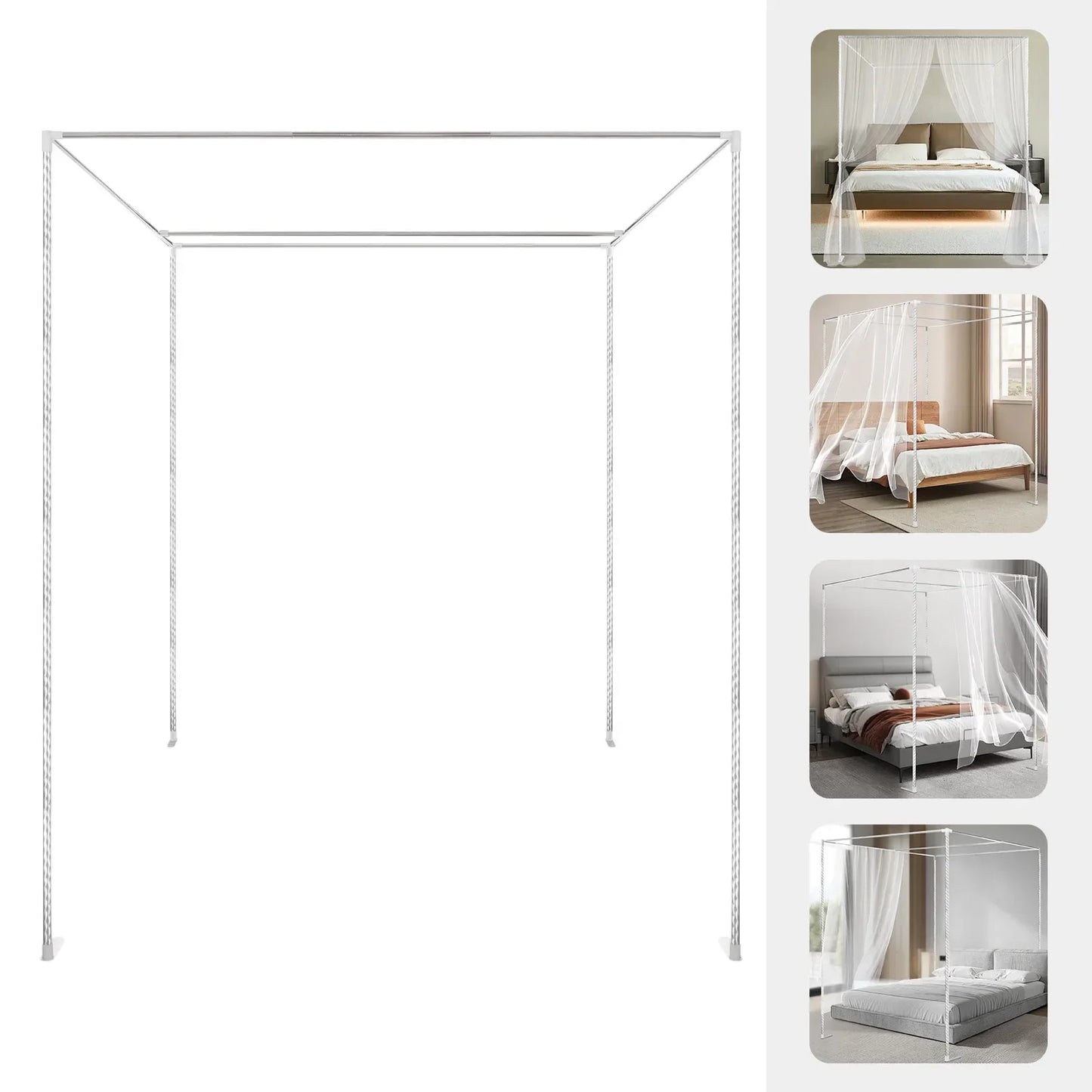Stainless Steel Four-Corner Bed Canopy Frame For Single To King Beds