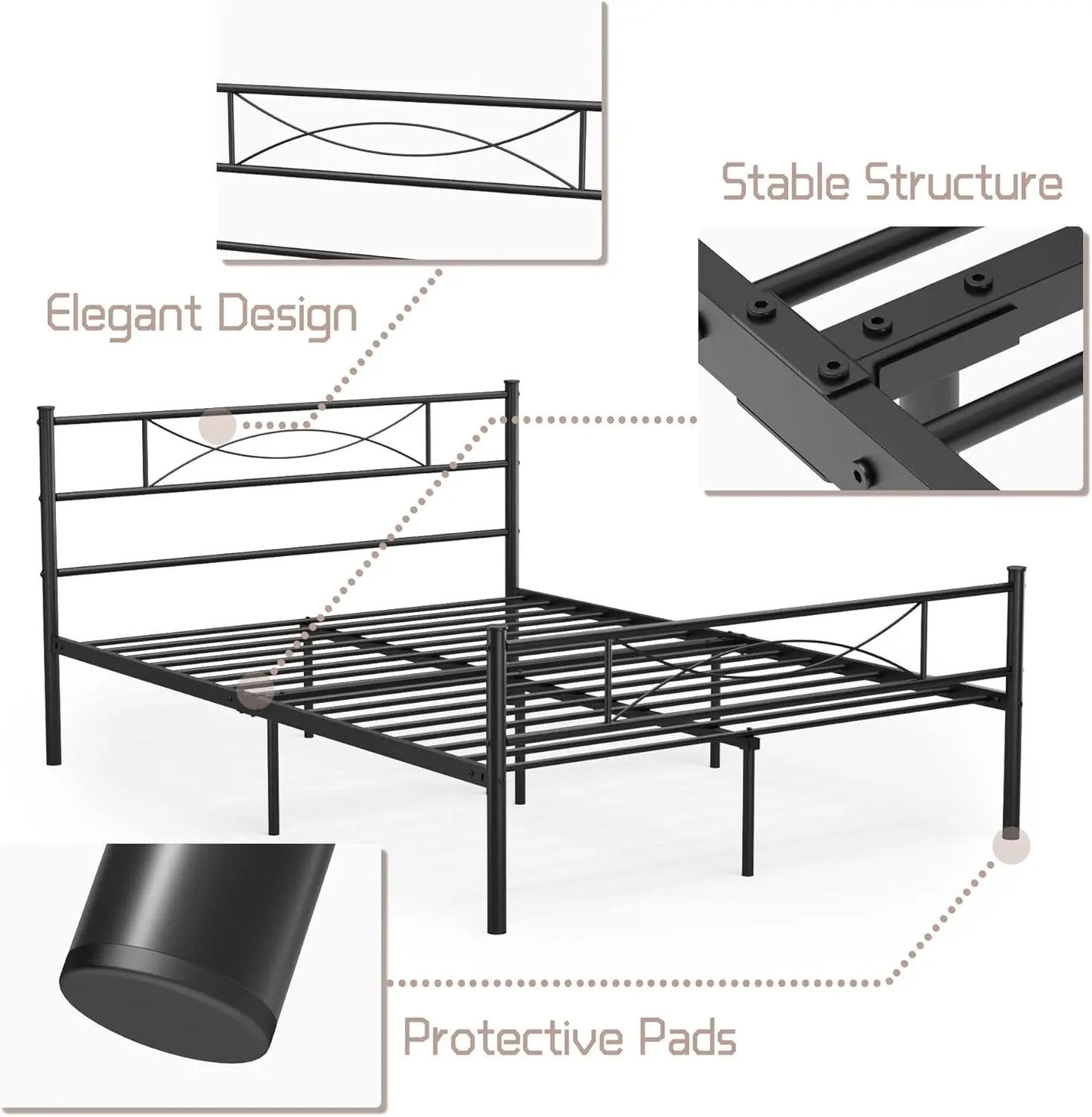 MERRONIX Bed Frame With Headboard And Metal Platform