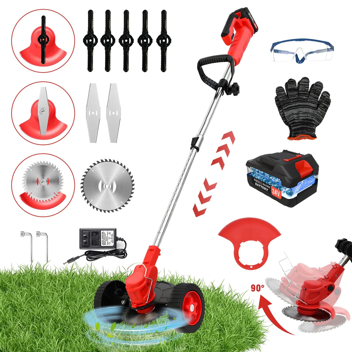 21V Cordless Weed Wacker 3-in-1 Trimmer Edger With Wheels