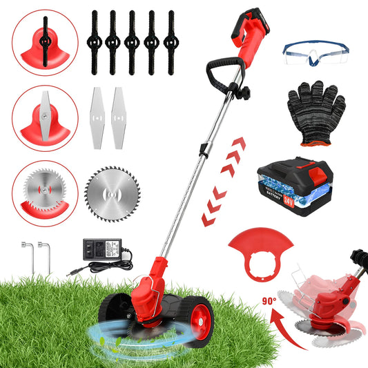 21V Cordless Weed Wacker 3-in-1 Trimmer Edger With Wheels