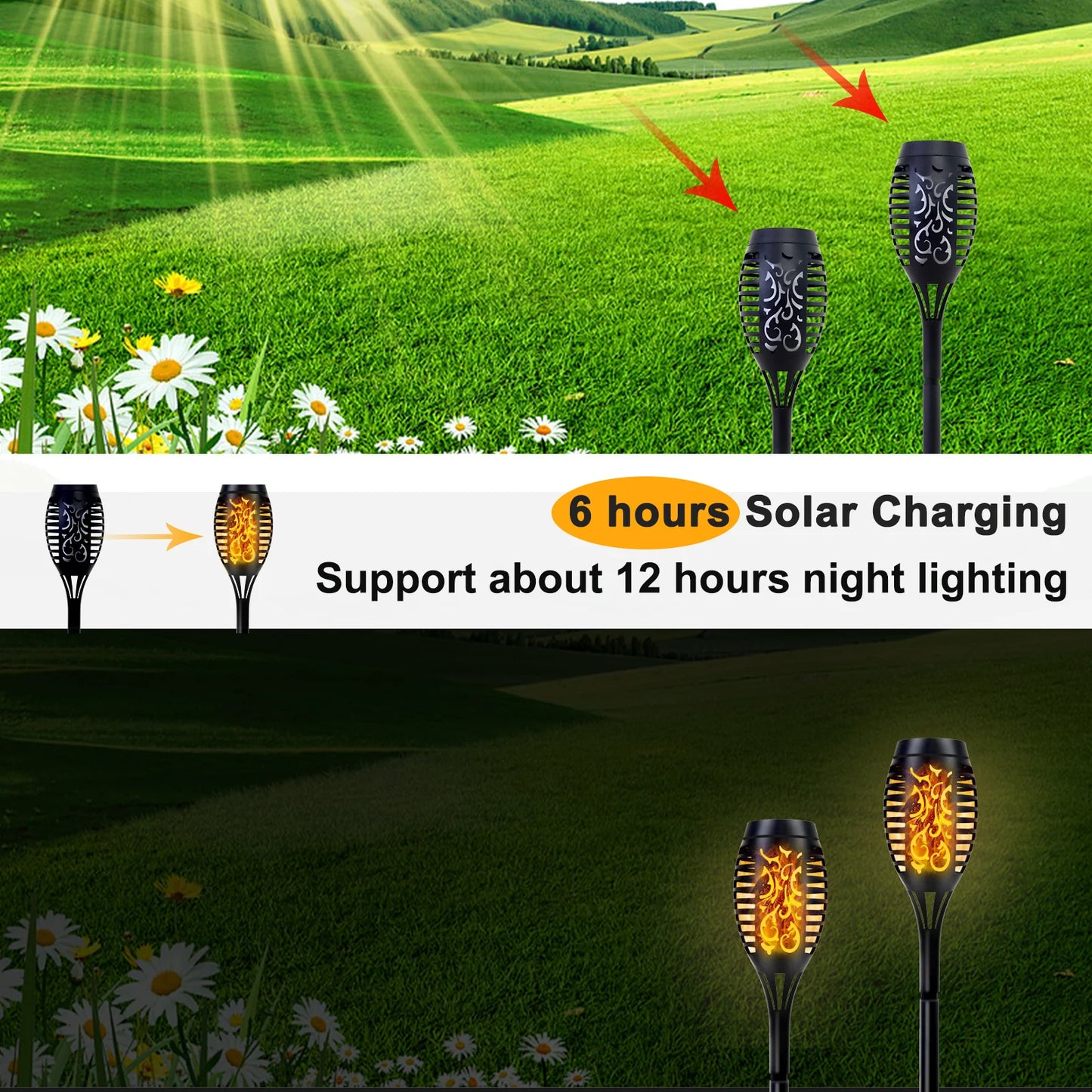 Solar Lights Outdoor LED Flickering Flame Torch Waterproof Garden Decor