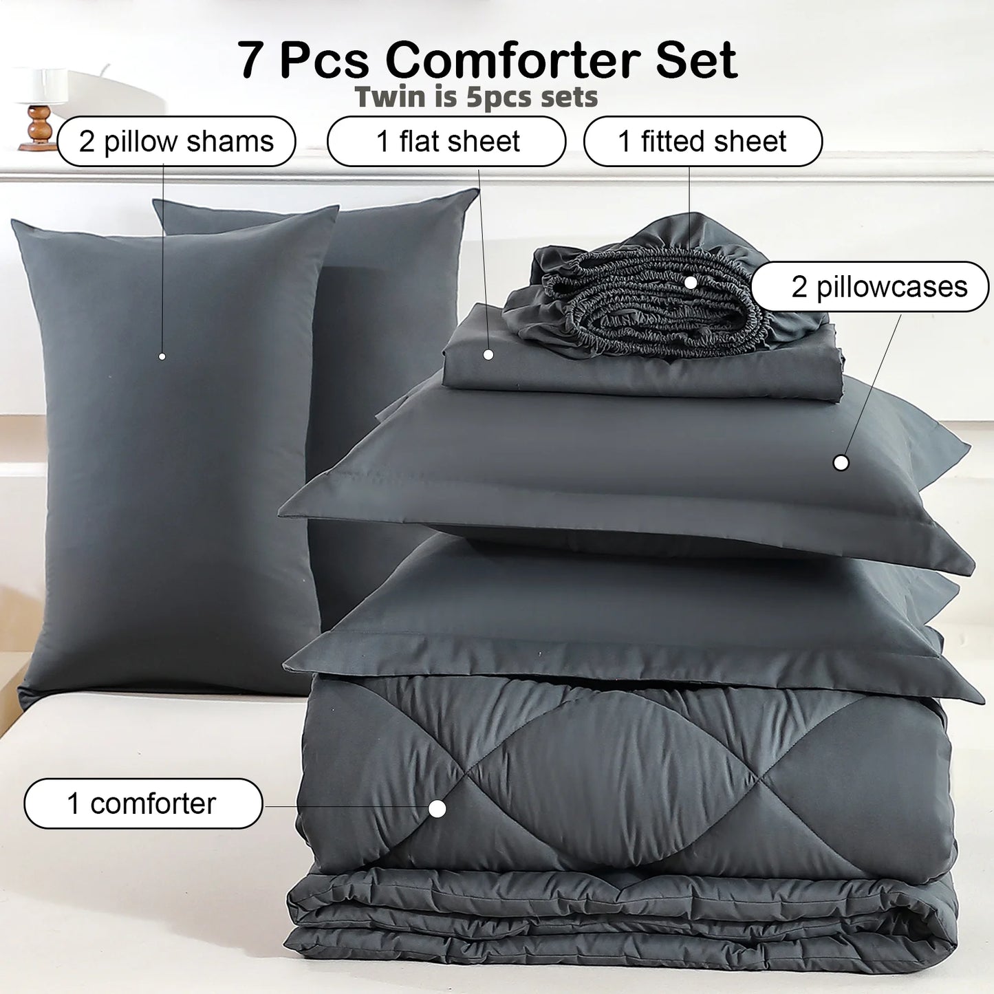 EasYum 7Piece Bedding Set Comforter Sheets Pillowcases
