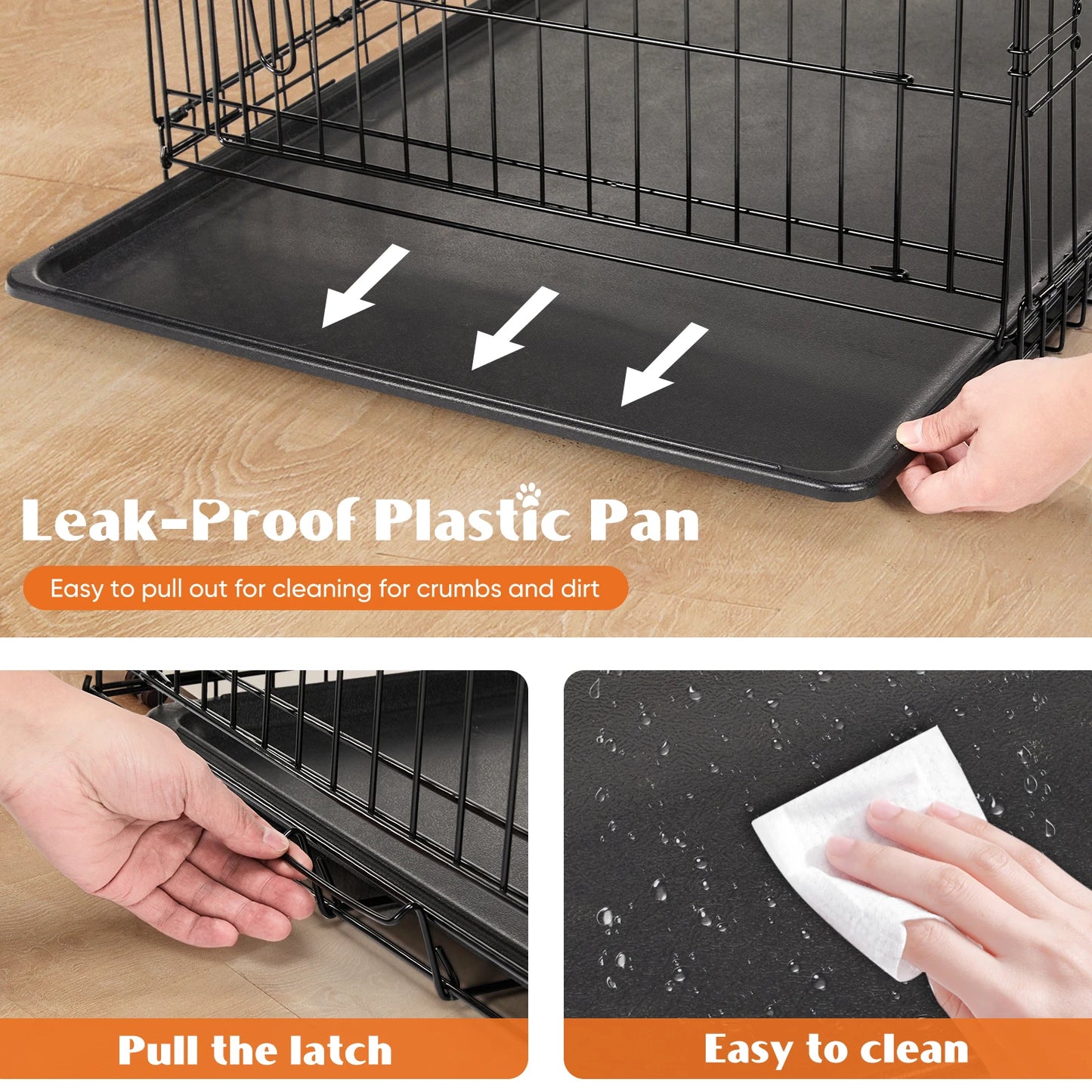 JHK Folding Double-Door Metal Dog Cage With Leak-Proof Pan
