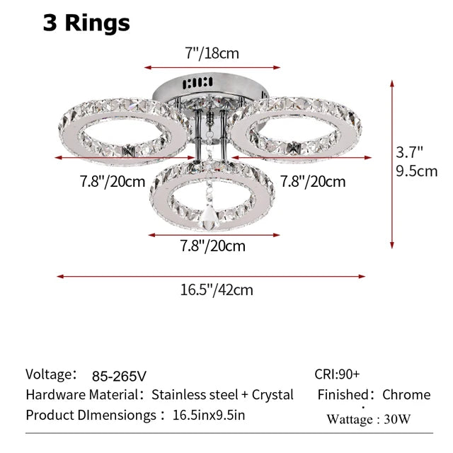 GreeLustr Modern Led Crystal Ring Pendant Ceiling Lamp