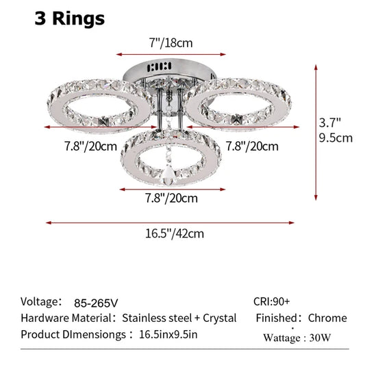 GreeLustr Modern Led Crystal Ring Pendant Ceiling Lamp