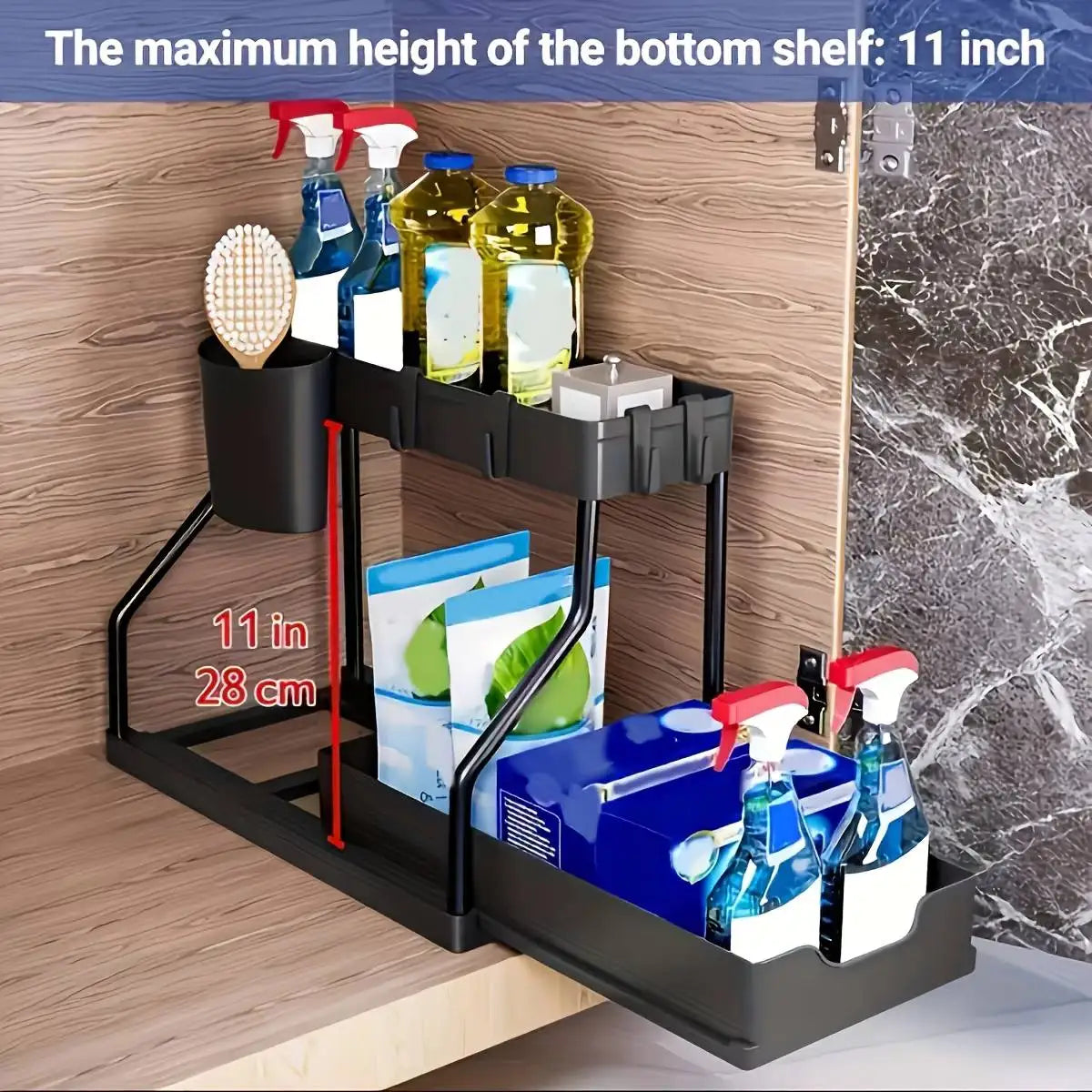 Space Saving 2 Tier Under Sink Organizer Pull Out Drawer