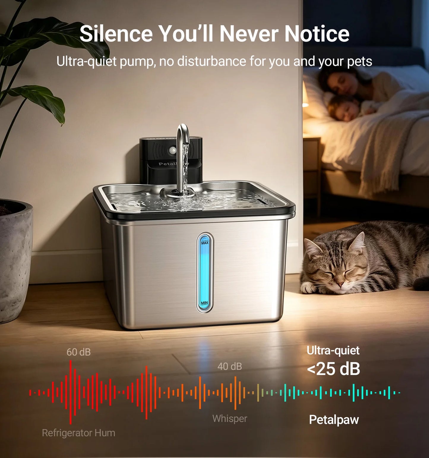 Stainless Steel Cordless Cat Water Fountain With 3.5L Capacity
