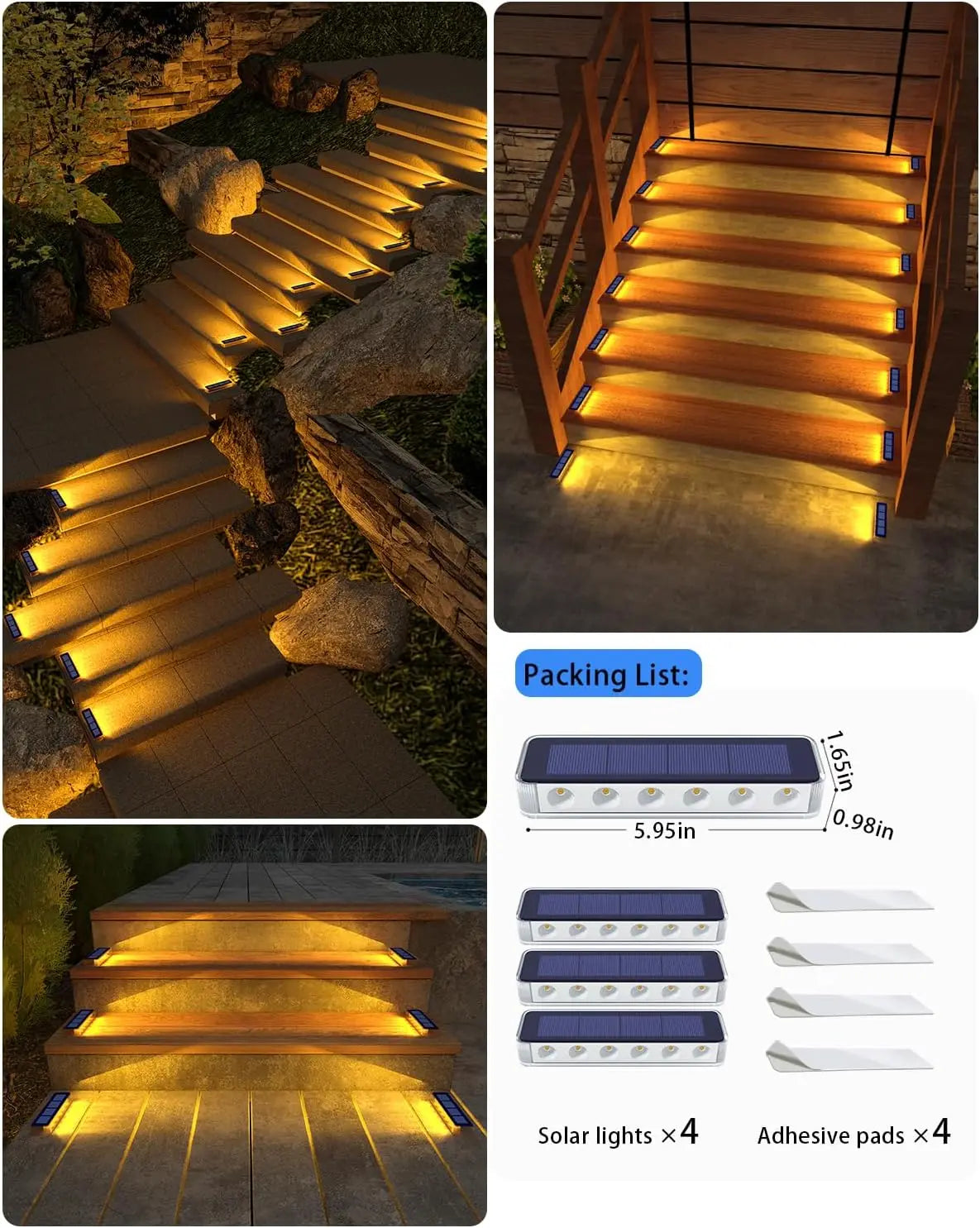 Outdoor Solar LED Step Lights 4 Pack IP68 Waterproof Walkway Garden