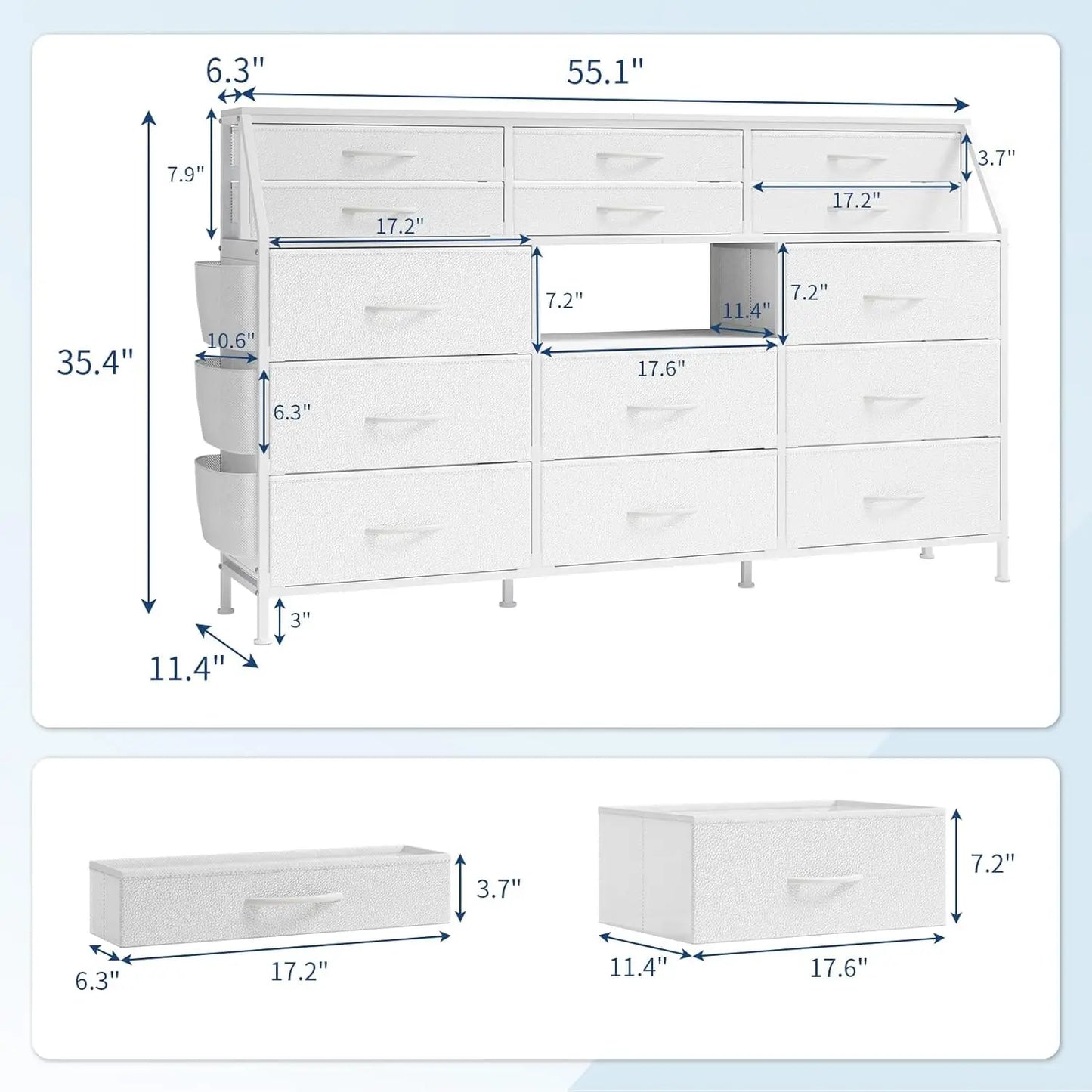 TWISTER.CK 14 Drawer Dresser For Bedroom With Wooden Top And Metal Frame