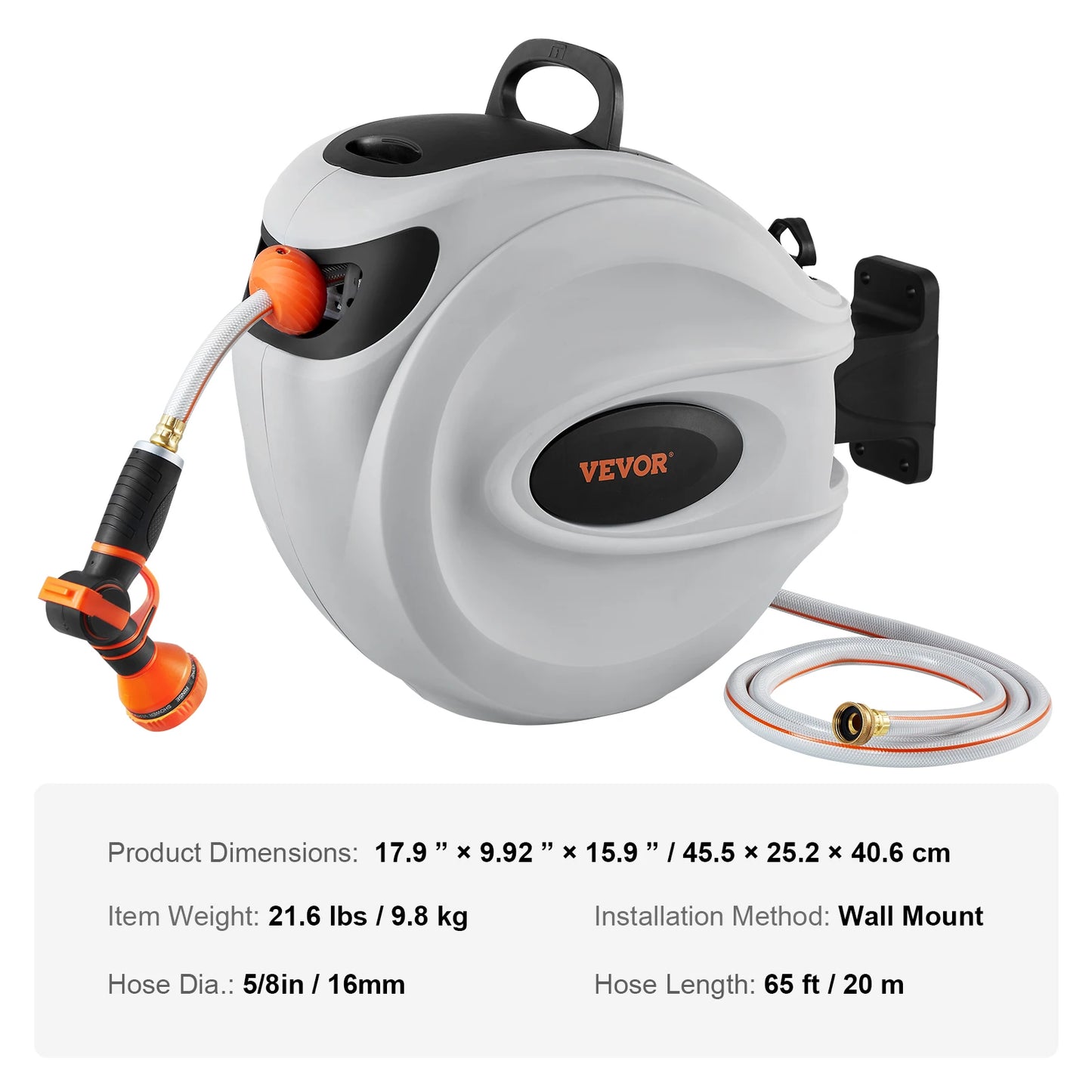 SucceBuy Retractable Hose Reel With 9 Pattern Nozzle Wall Mount