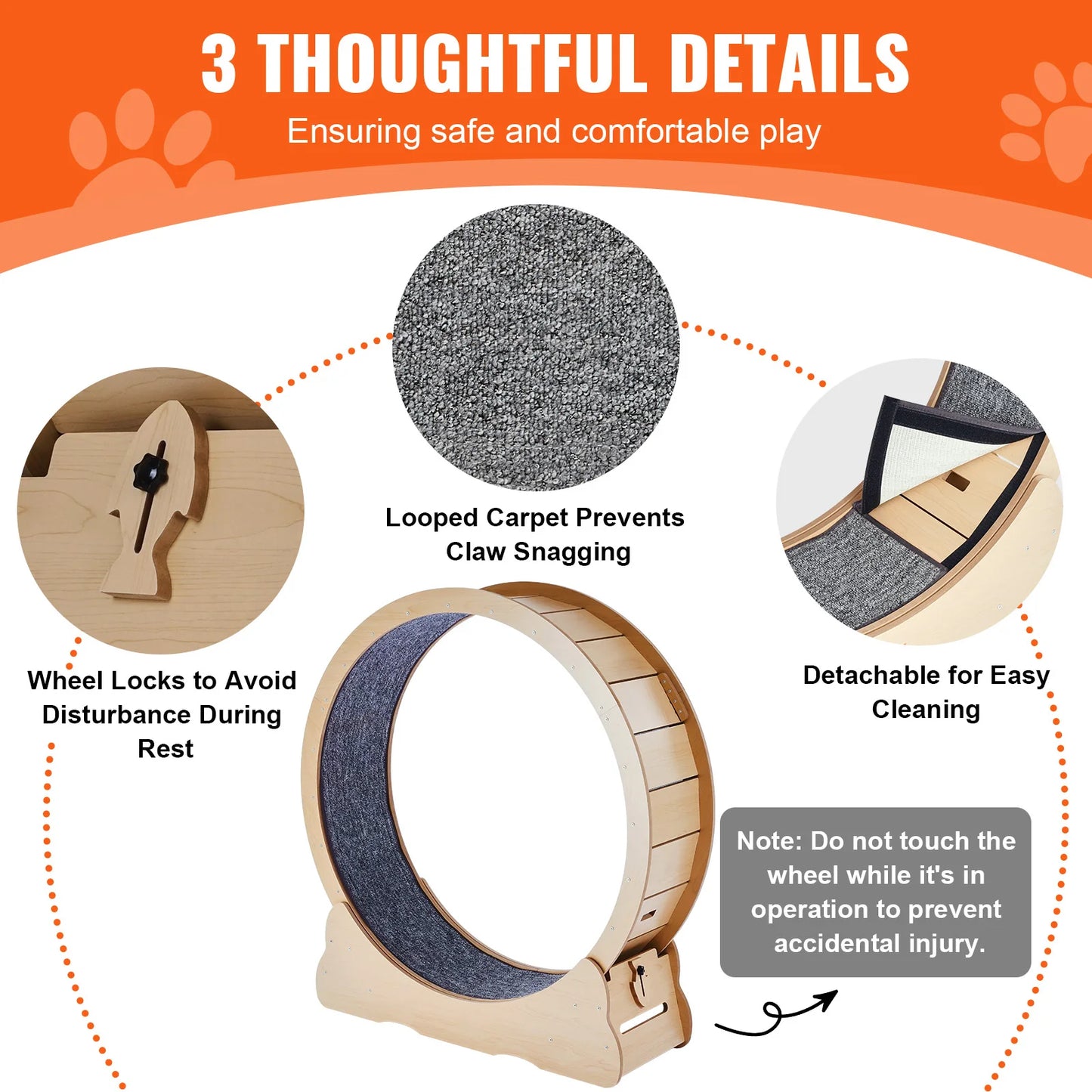 SucceBuy Wooden Cat Exercise Wheel For Indoor Cats Detachable Carpet