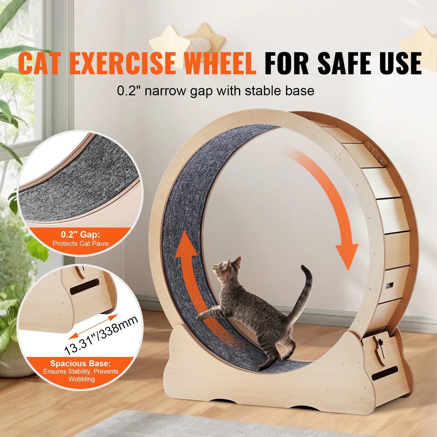 SucceBuy Wooden Cat Exercise Wheel For Indoor Cats Detachable Carpet