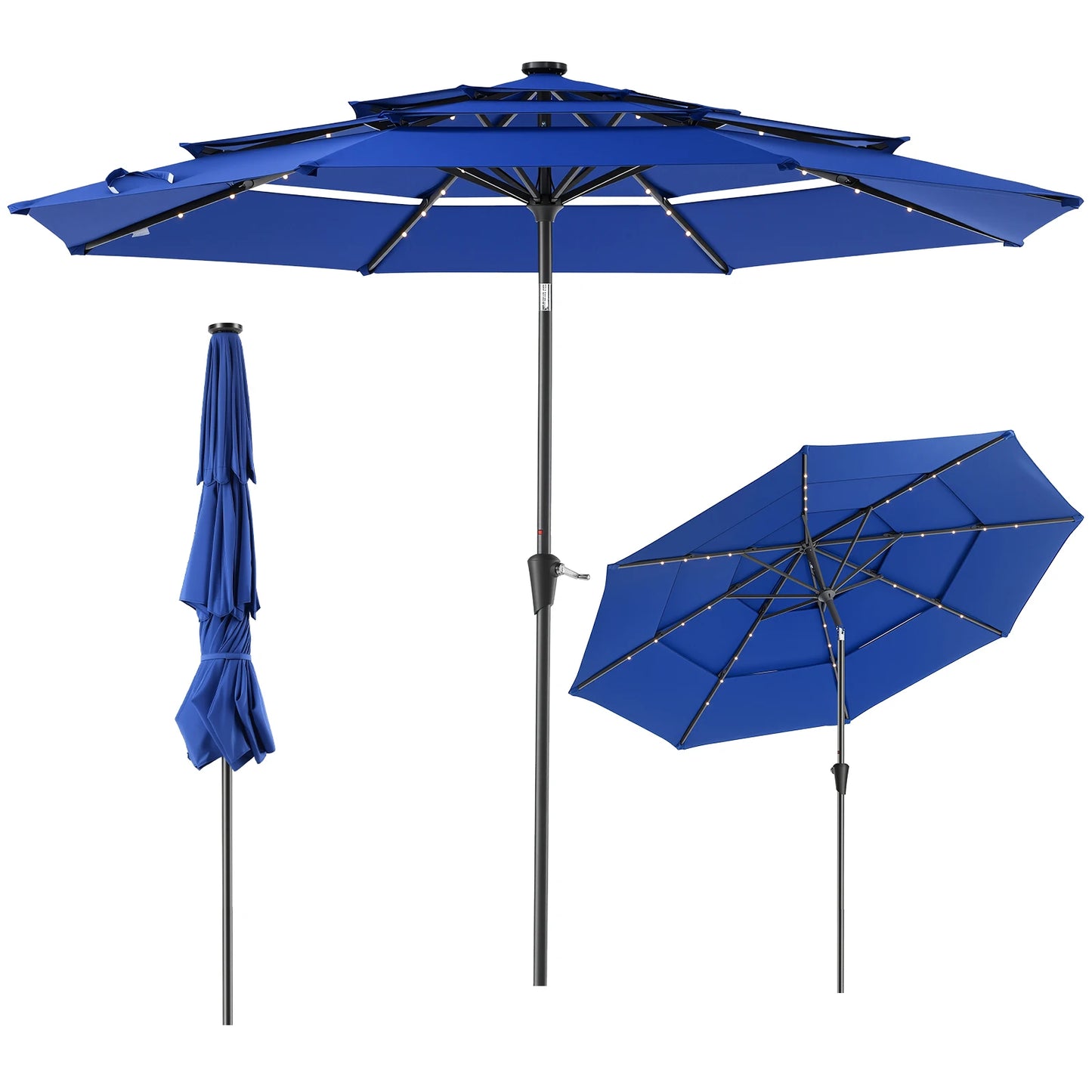 JHK Crank 3 Tier Outdoor Patio Umbrella With LED Lights