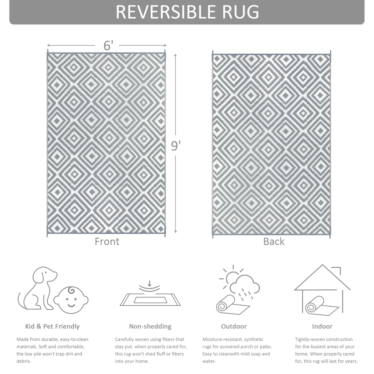Outdoor Reversible Waterproof Plastic Rug For Patio And RV