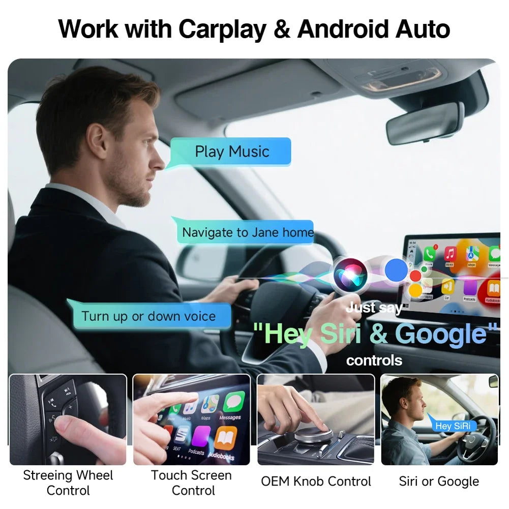 Mojoyce 2-in-1 Wireless CarPlay Android Auto Adapter Plug and Play
