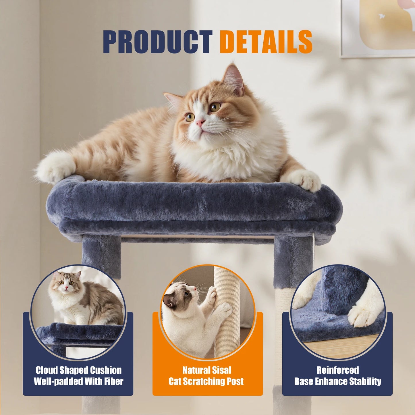 JHK Cat Tree Tall Multi Cat Climbing Tower With Sisal Scratching Posts