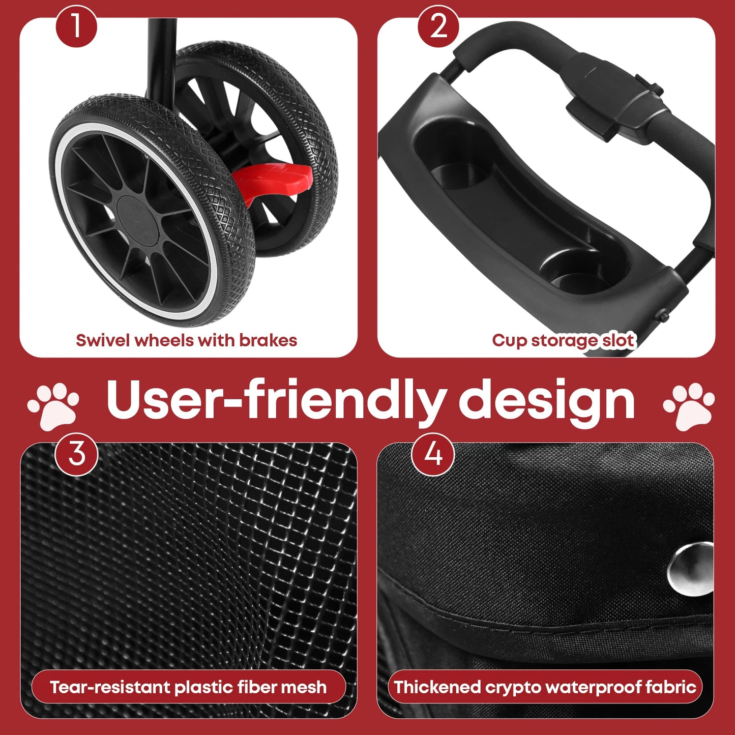 Chihuahua Pet Stroller 3 Wheel Foldable With Breathable Mesh Canopy Cats Dogs