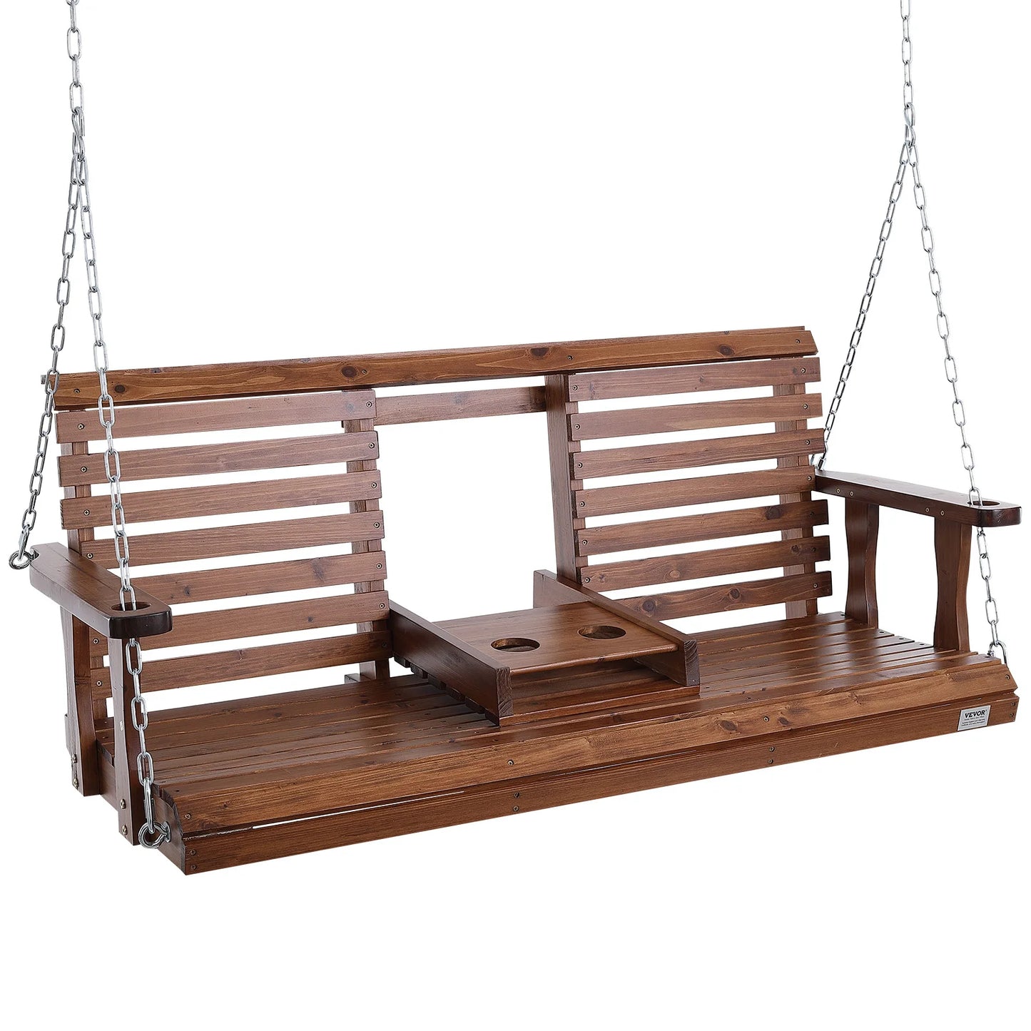SucceBuy Wooden Porch Swing For Outdoor Patio Garden