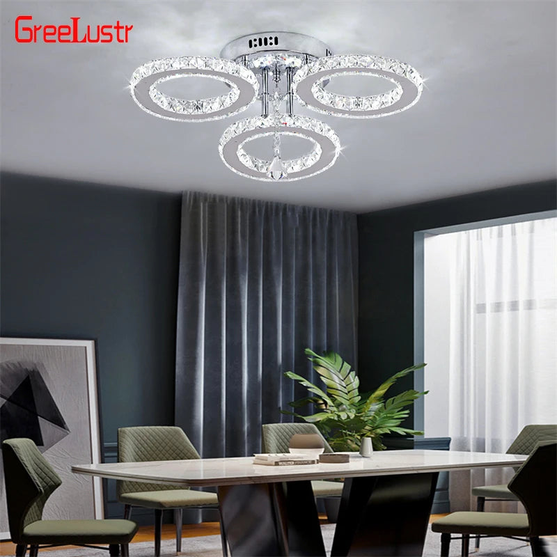 GreeLustr Modern Led Crystal Ring Pendant Ceiling Lamp