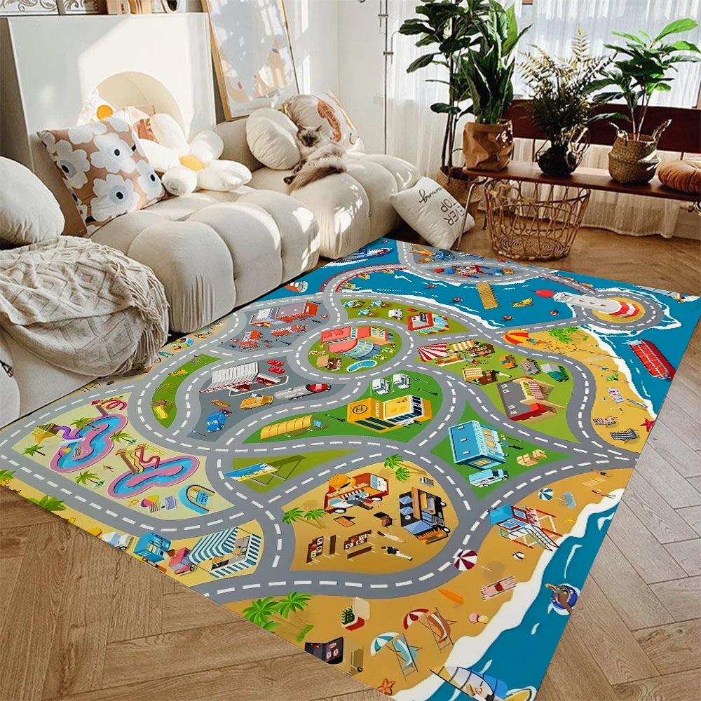 Kids Car Play Mat City Highway Traffic Rug Non Slip