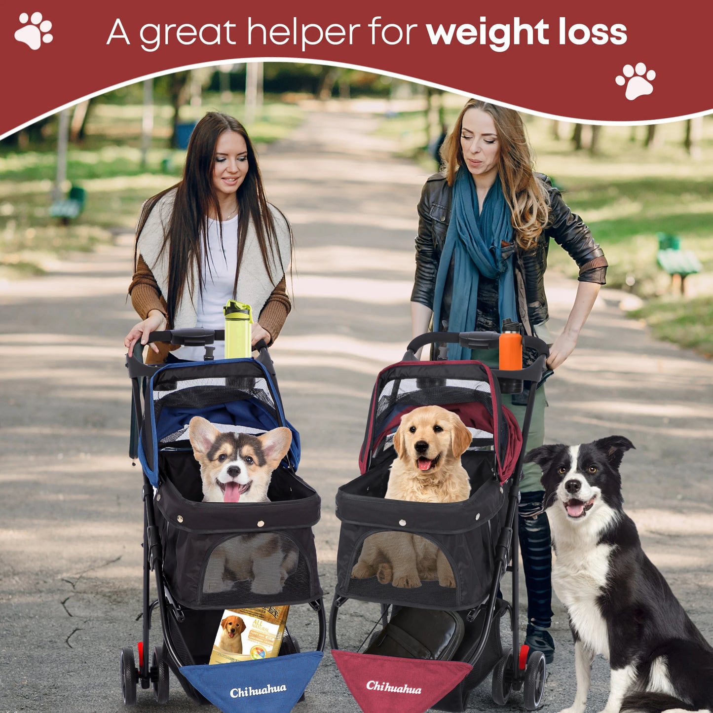 Chihuahua Pet Stroller 3 Wheel Foldable With Breathable Mesh Canopy Cats Dogs
