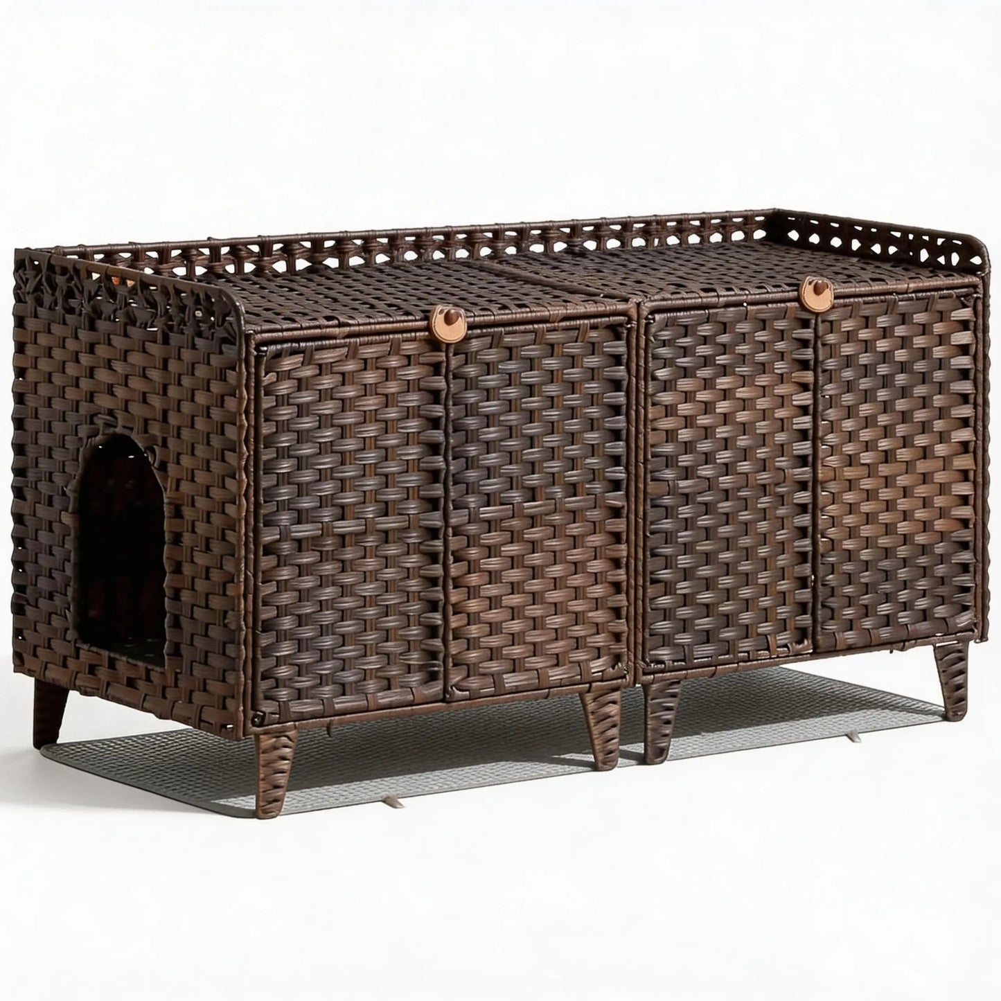 HiMISS Double Litter Box Enclosure for Two Cats in Rattan