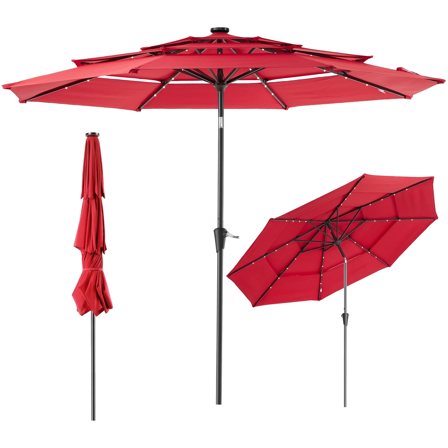 JHK Crank 3 Tier Outdoor Patio Umbrella With LED Lights