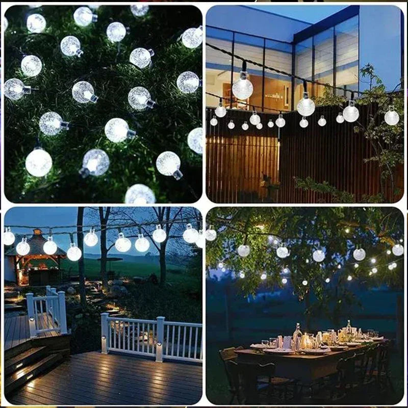 Solar String Lights Outdoor Fairy Crystal Garland 8 Modes Waterproof