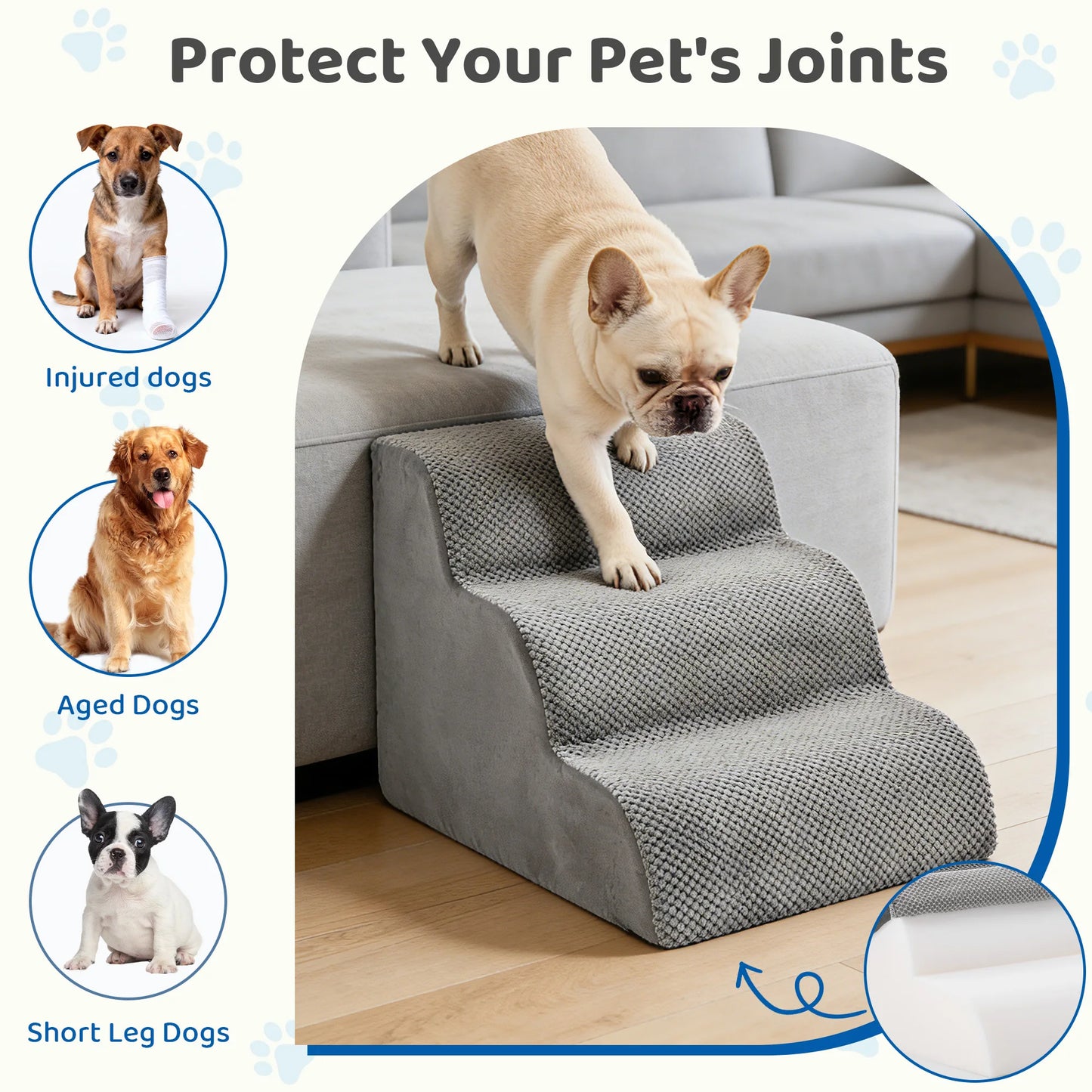 JHK 3-5 Step High-Density Foam Dog Stairs For Small Dogs