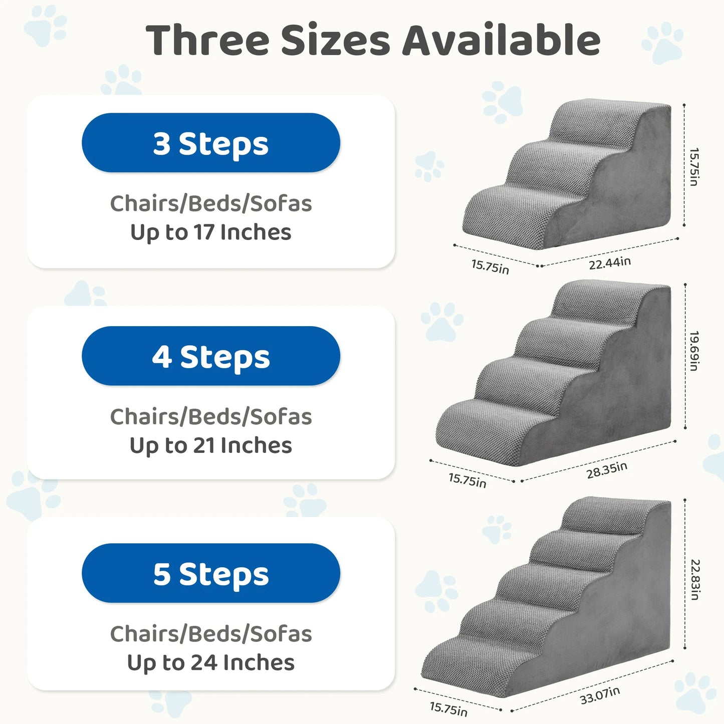 JHK 3-5 Step High-Density Foam Dog Stairs For Small Dogs
