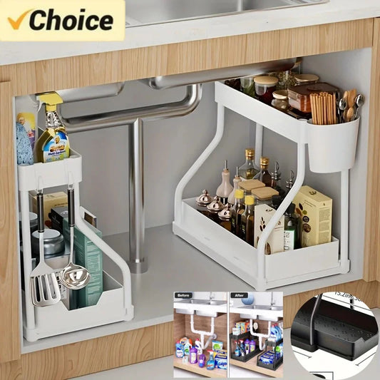 Space Saving 2 Tier Under Sink Organizer Pull Out Drawer