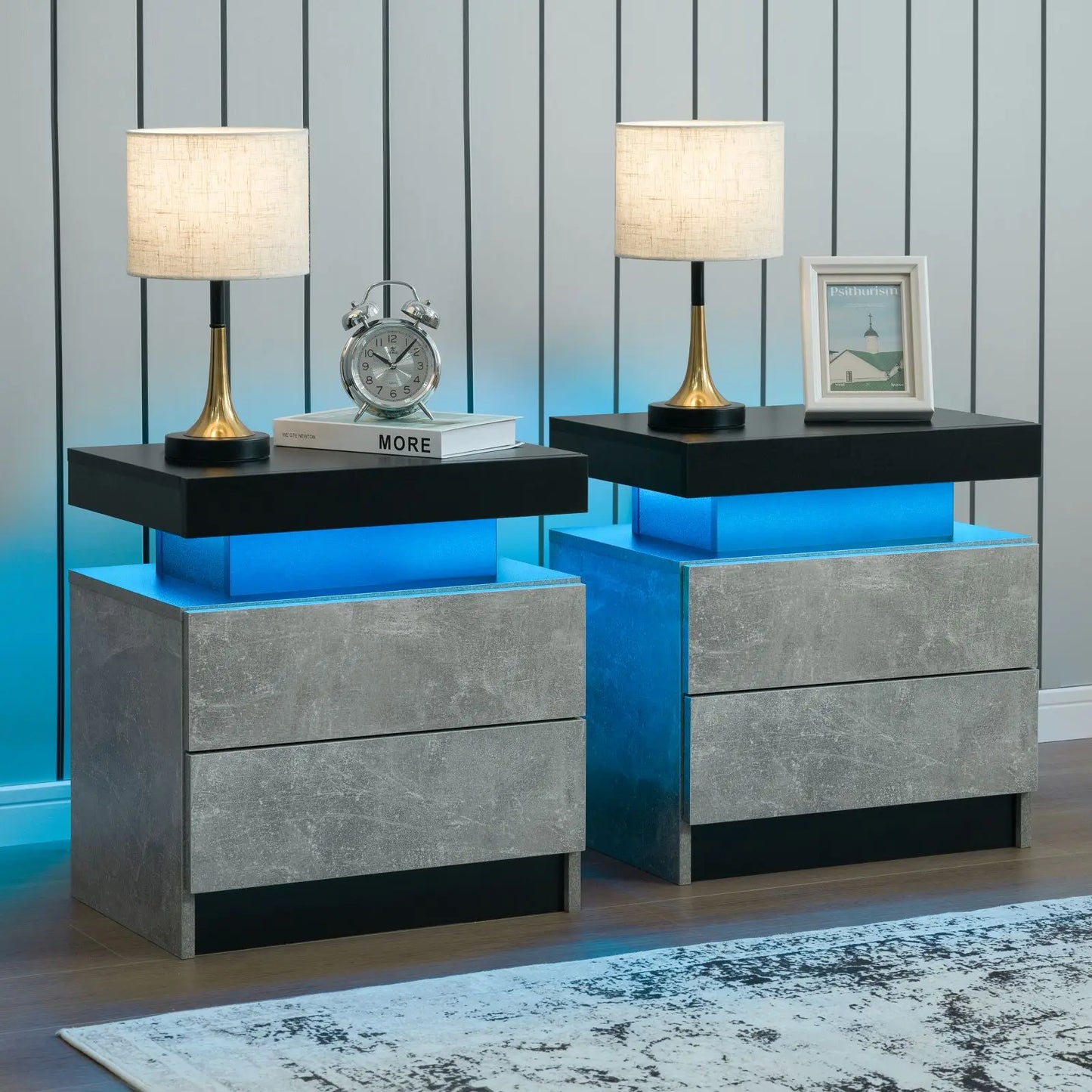 Cubehom LED Nightstands With Drawers Bedside Tables Set Of 2
