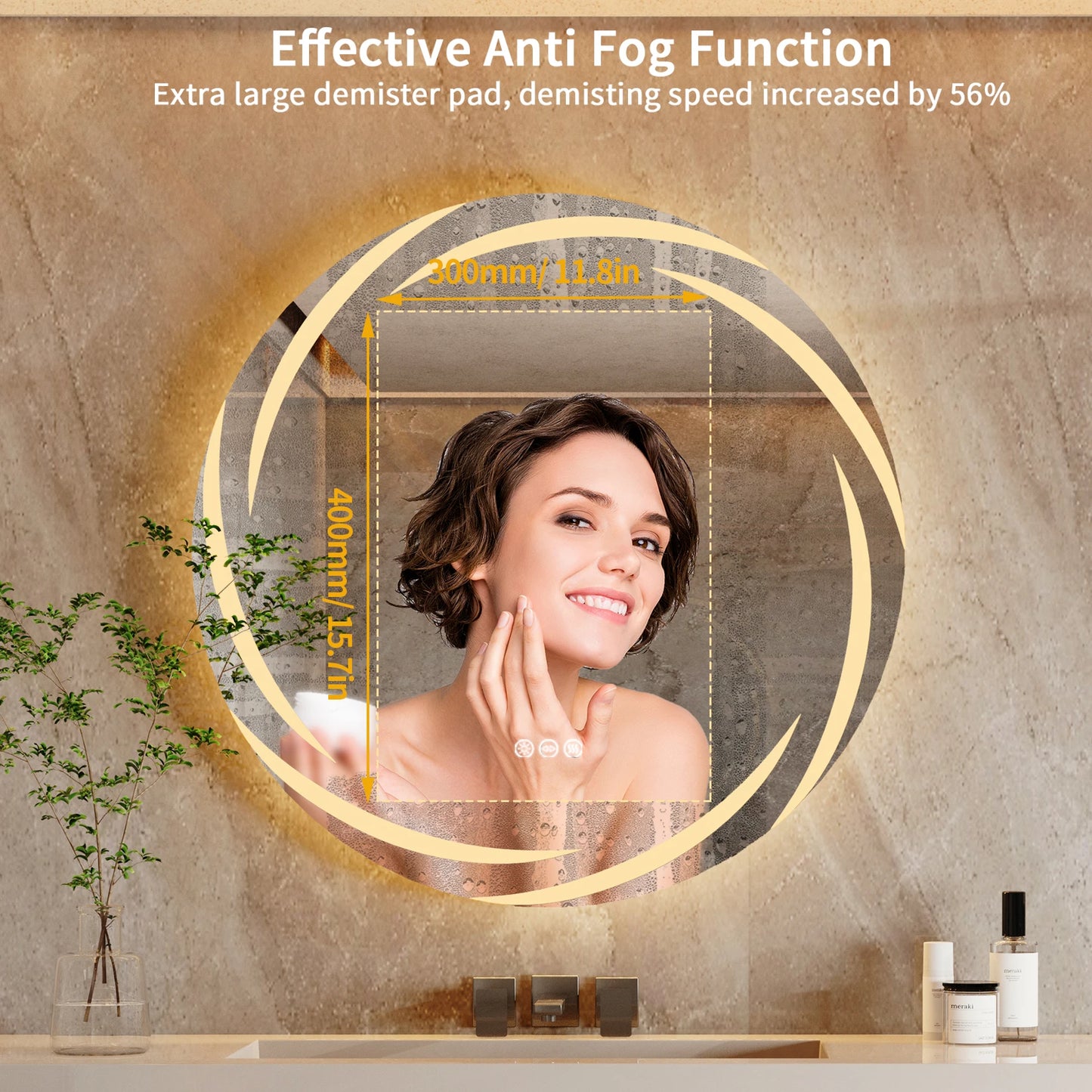 LED Round Anti Fog Bathroom Mirror With Backlit Color Lights