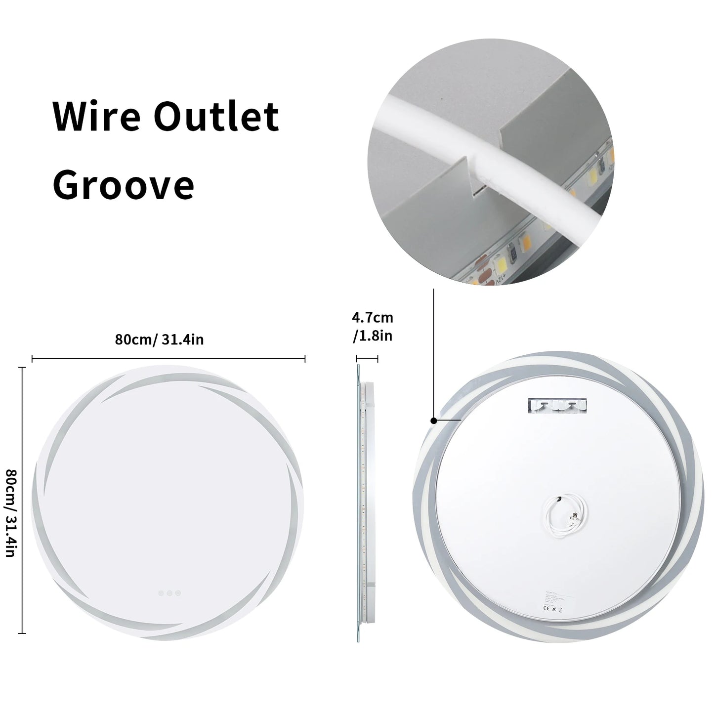 LED Round Anti Fog Bathroom Mirror With Backlit Color Lights