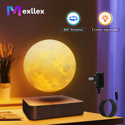 Mexllex Magnetic Moon Lamp With Floating Rotating Wooden Base