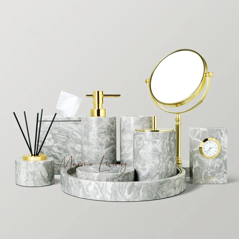 Pitaya Flower Natural Marble Bathroom Accessories Set With Soap Dispenser