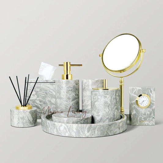 Pitaya Flower Natural Marble Bathroom Accessories Set With Soap Dispenser