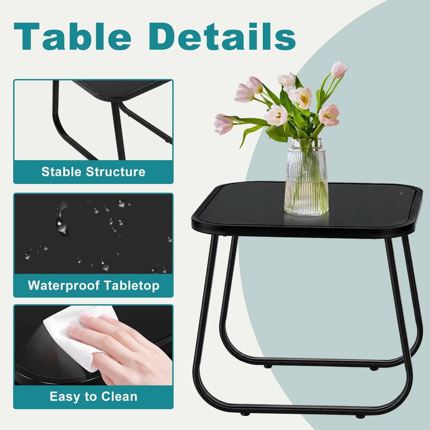JHK 3-Piece Outdoor Patio Set With Table And Mesh Back