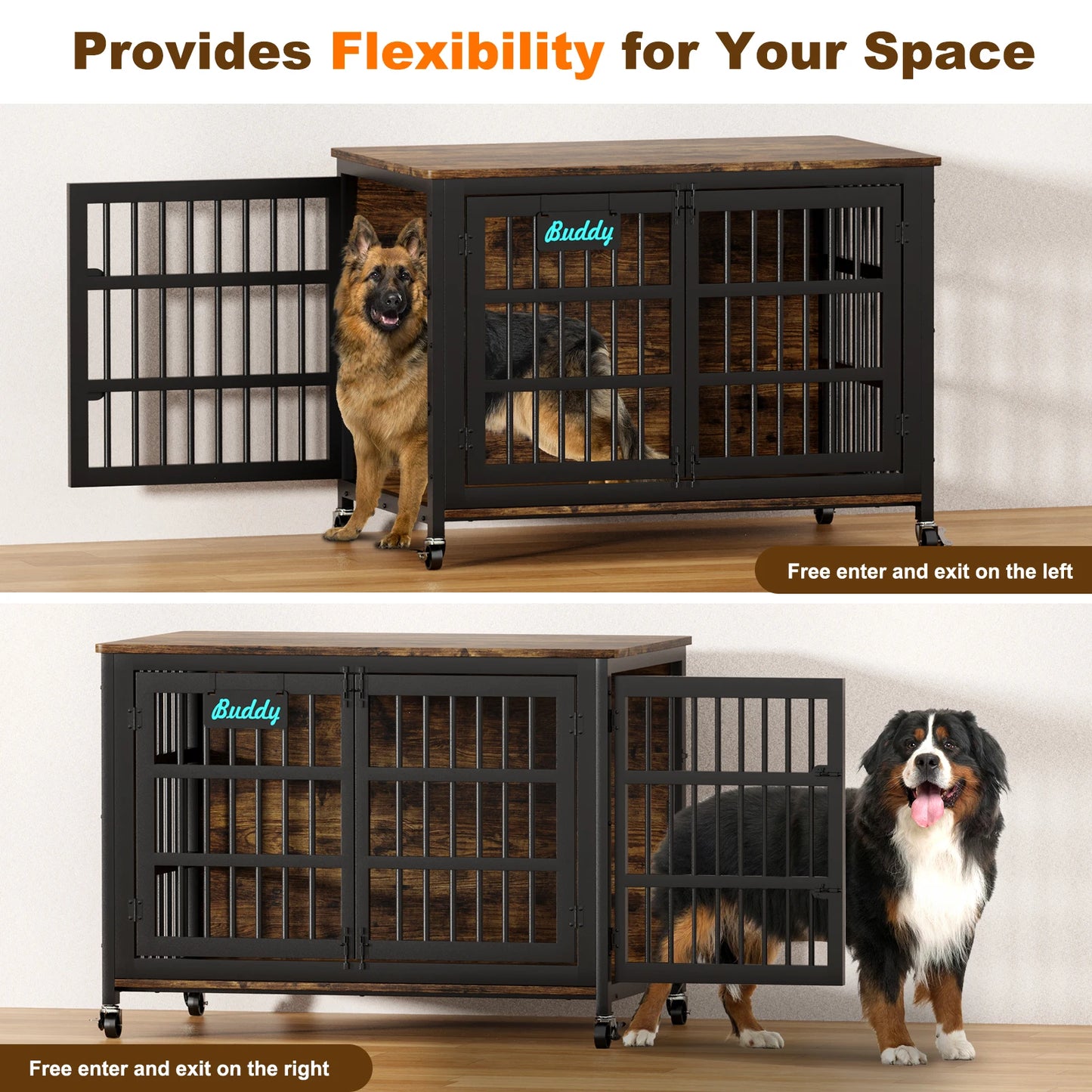 Dog Crate Furniture With Casters Indoor Kennel For Large Dogs